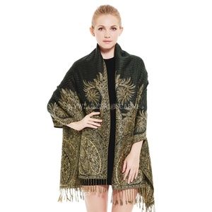 Black Paisley Scarf Pashmina Shawl Elegant